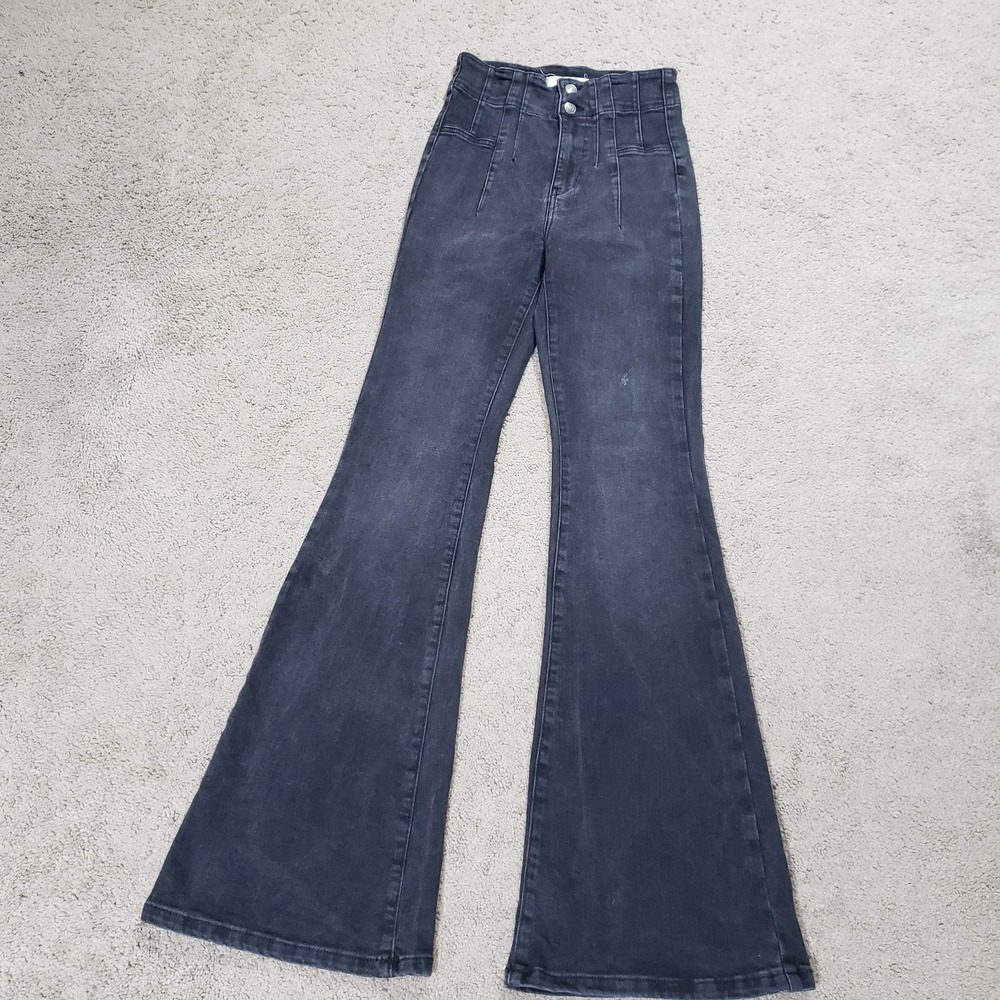 Free People Jeans 27 Black Jayde Flare Bell Bottom Boho Casual Festival 70s - Picture 3 of 14
